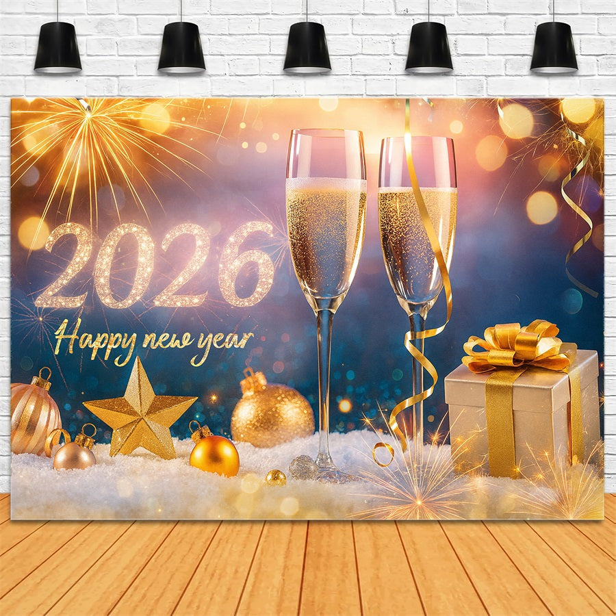 Happy New Year 2026 Backdrop Champagne Glasses Cheers New Years Eve Backdrop UK LXX510-15