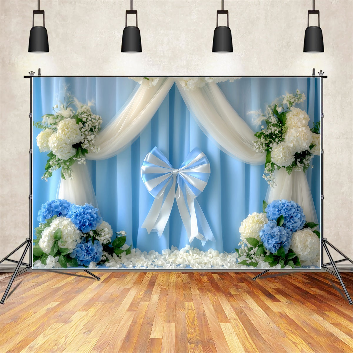 Bow Backdrop White Blue Ribbon Garden Floral Backdrop UK LXX510-154