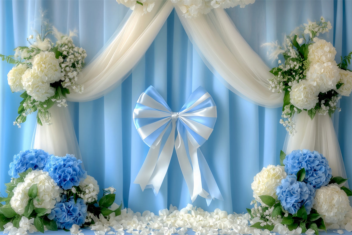 Bow Backdrop White Blue Ribbon Garden Floral Backdrop UK LXX510-154