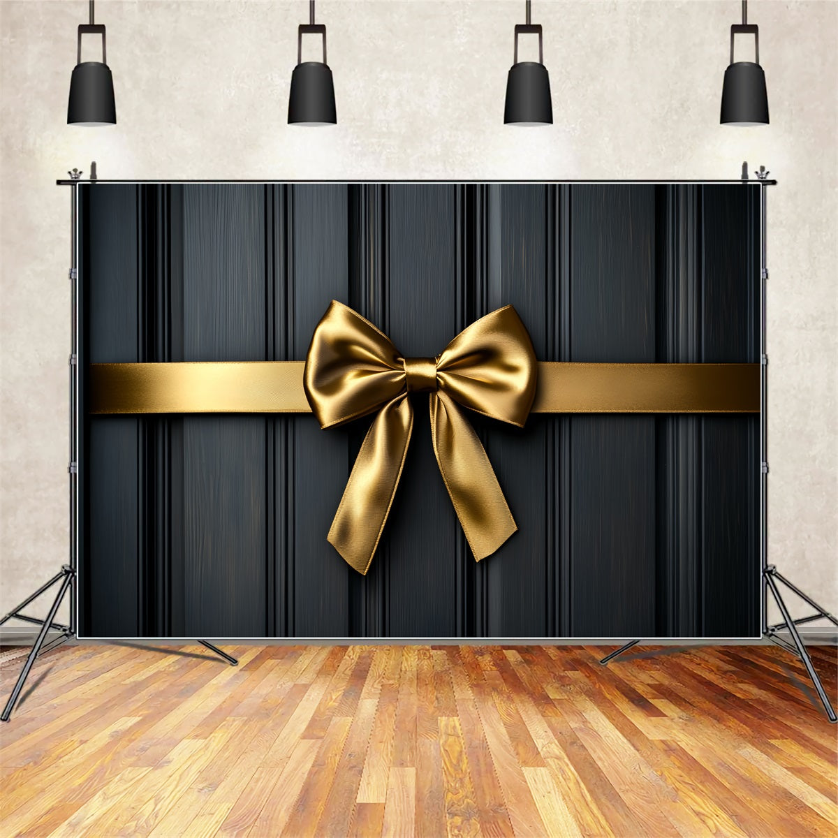 Large Bow Backdrop Golden Ribbon Luxury Texture Christmas Backdrop UK LXX510-157