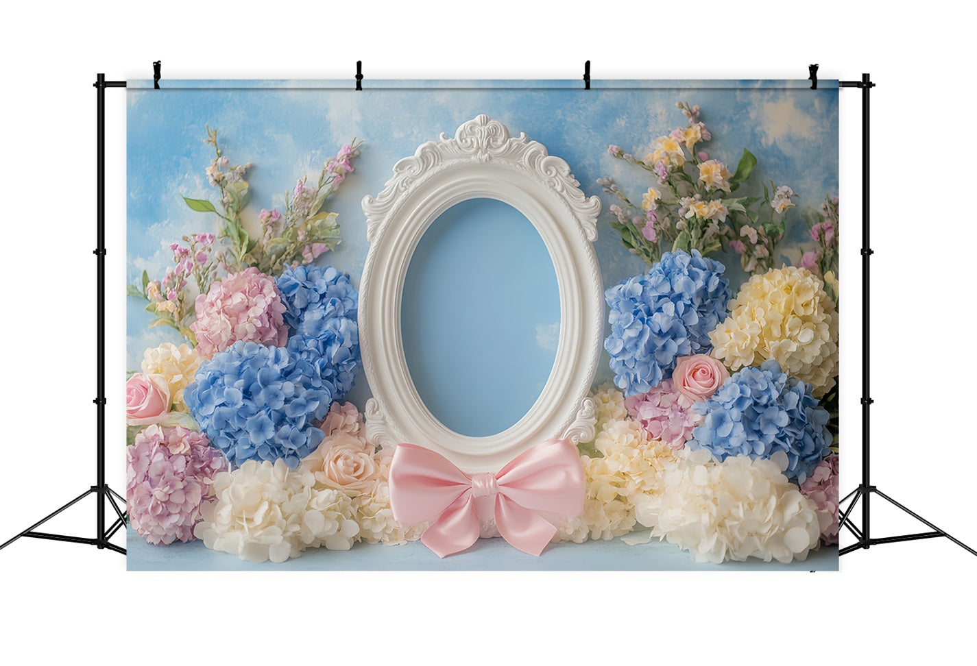 Pink Bow Backdrop Pastel Floral Sky Frame Flower Backdrop UK LXX510-160