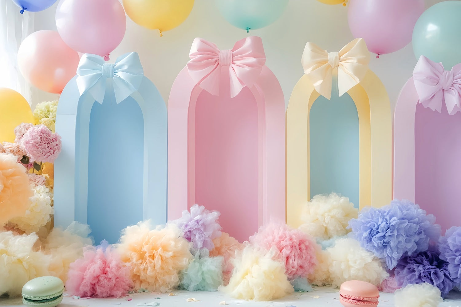 Bow Backdrops Pastel Balloons Colorful Arches Cake Smash Birthday UK LXX510-163