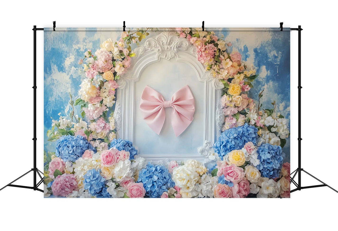 Pink Bow Backdrop Pink Ribbon Floral Frame Floral Backdrop UK LXX510-164