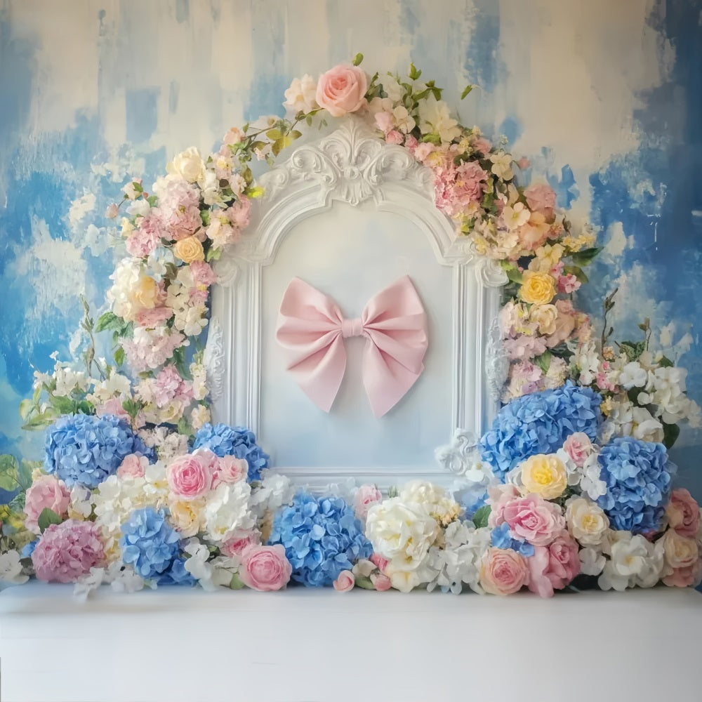 Pink Bow Backdrop Pink Ribbon Floral Frame Floral Backdrop UK LXX510-164