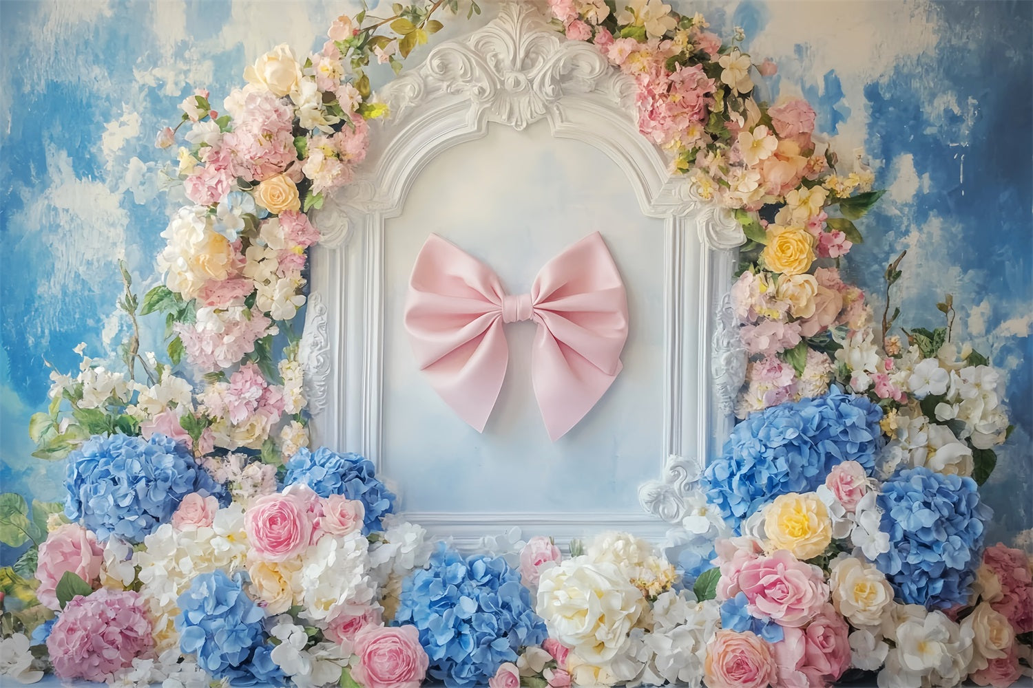 Pink Bow Backdrop Pink Ribbon Floral Frame Floral Backdrop UK LXX510-164