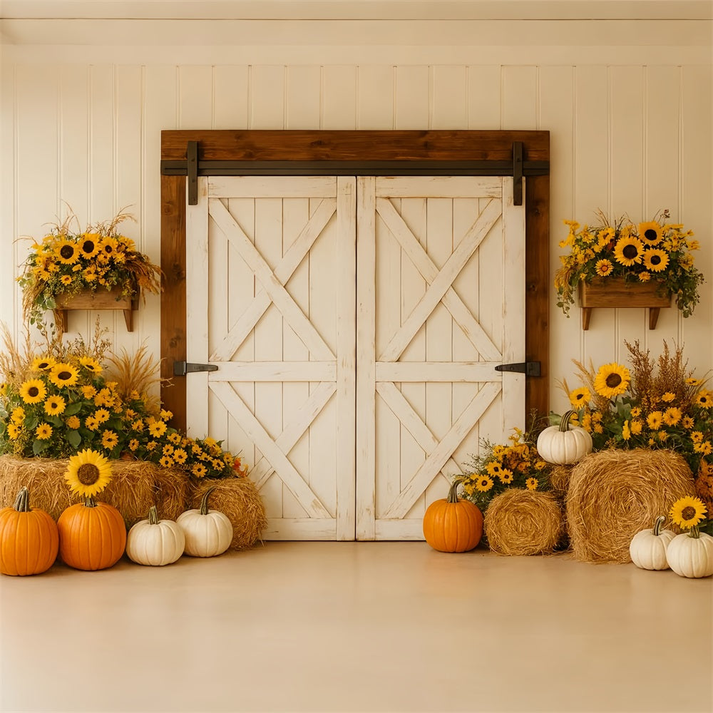 Pumpkin Backdrop Rustic Barn Sunflower Harvest Thanksgiving Backdrop UK LXX510-18