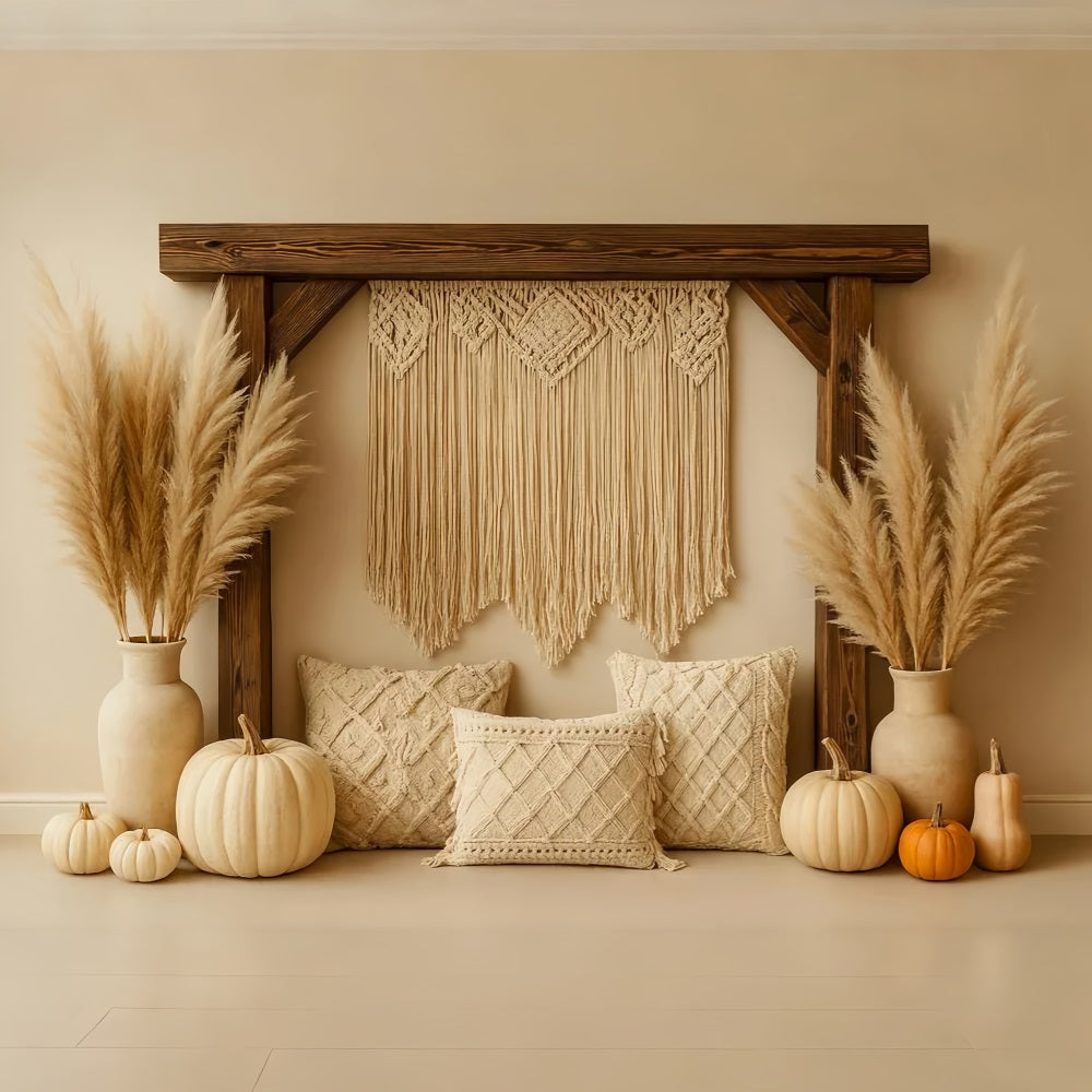 Pumpkin Photo Backdrop Boho Pampas Cozy Corner Thanksgiving Backdrop UK LXX510-24