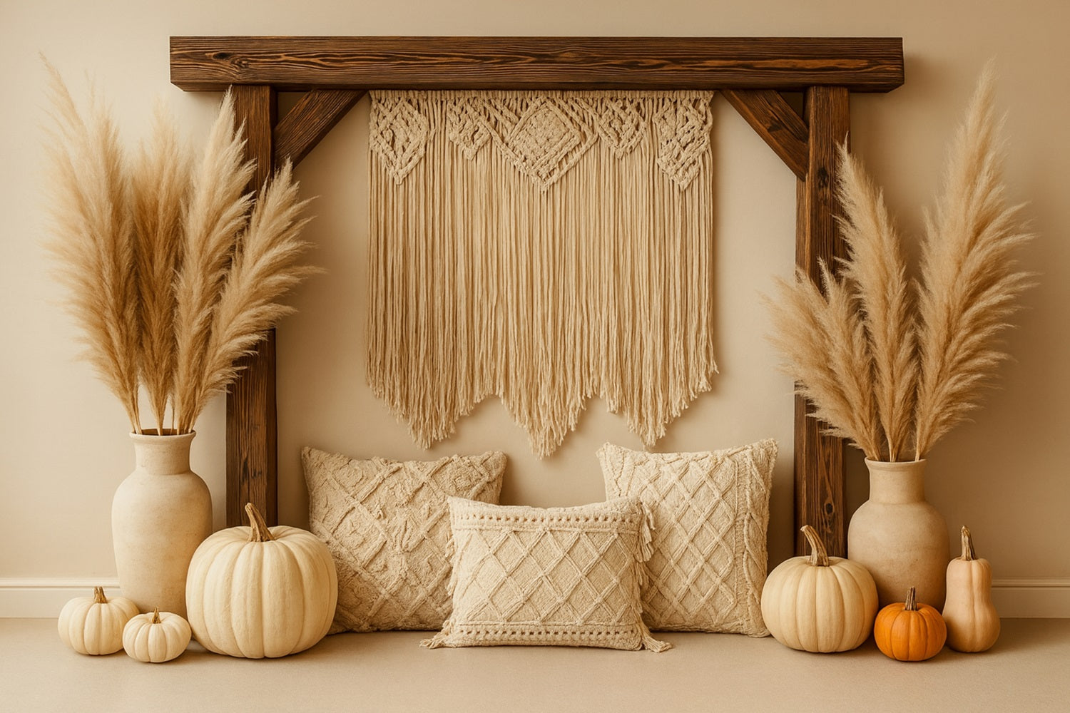 Pumpkin Photo Backdrop Boho Pampas Cozy Corner Thanksgiving Backdrop UK LXX510-24
