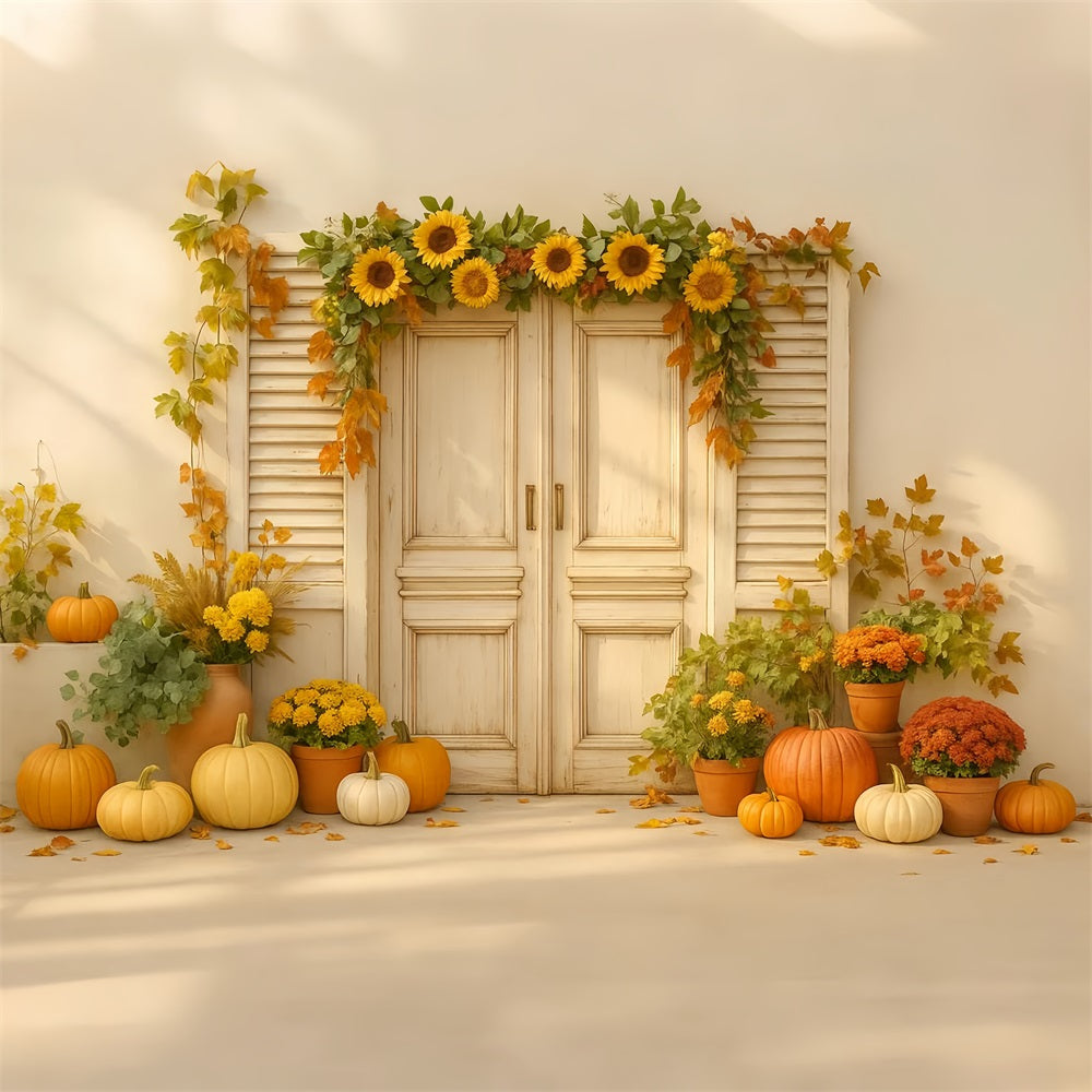 Pumpkin Photo Backdrop Sunflower Door Harvest Delight Thanksgiving Backdrops UK LXX510-26