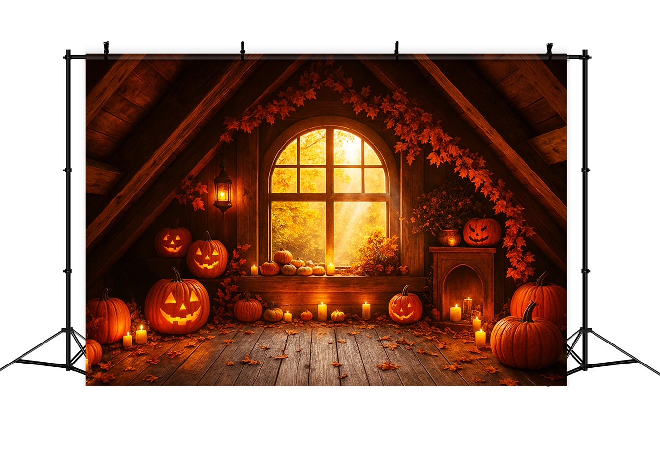 Farm Backdrop Cozy Attic Pumpkin Glow Happy Thanksgiving Backdrop UK LXX510-29