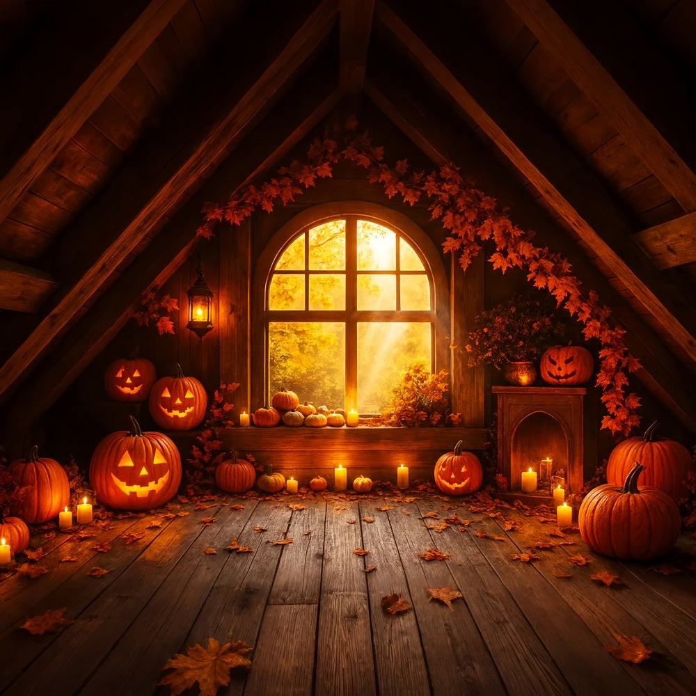 Farm Backdrop Cozy Attic Pumpkin Glow Happy Thanksgiving Backdrop UK LXX510-29