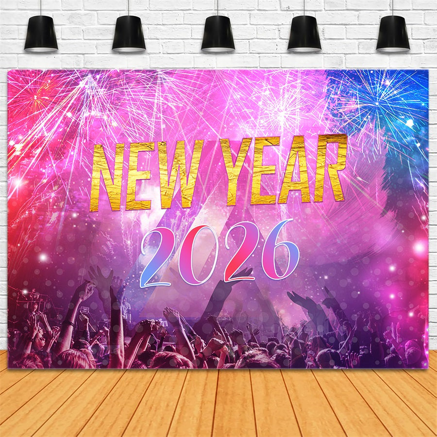 New Year Backdrop Vibrant Fireworks Party Crowd Happy New Years Backdrop UK LXX510-3