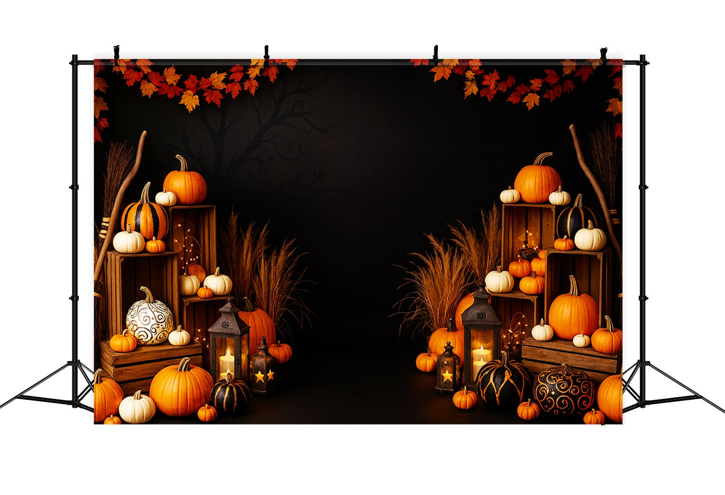 Farm Backdrop Golden Maple Lantern Glow Thanksgiving Photo Backdrop UK LXX510-31