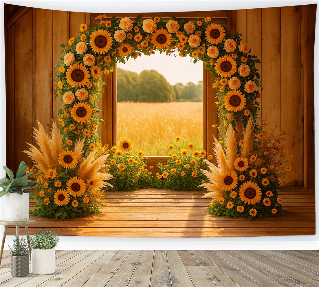 Fall Backdrop Sunflower Arch Rustic Barn Thanksgiving Backdrop Ideas UK LXX510-33