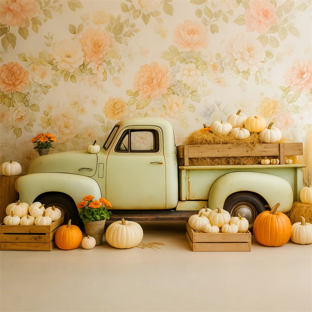 Pumpkin Backdrop Vintage Truck Pumpkin Harvest Thanksgiving Backdrops UK LXX510-38