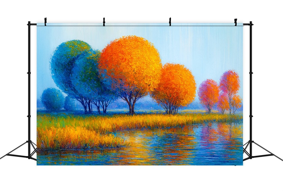 Autumn Fall Backdrop Colorful Trees Autumn Reflection Thanksgiving Photo Backdrop UK LXX510-43