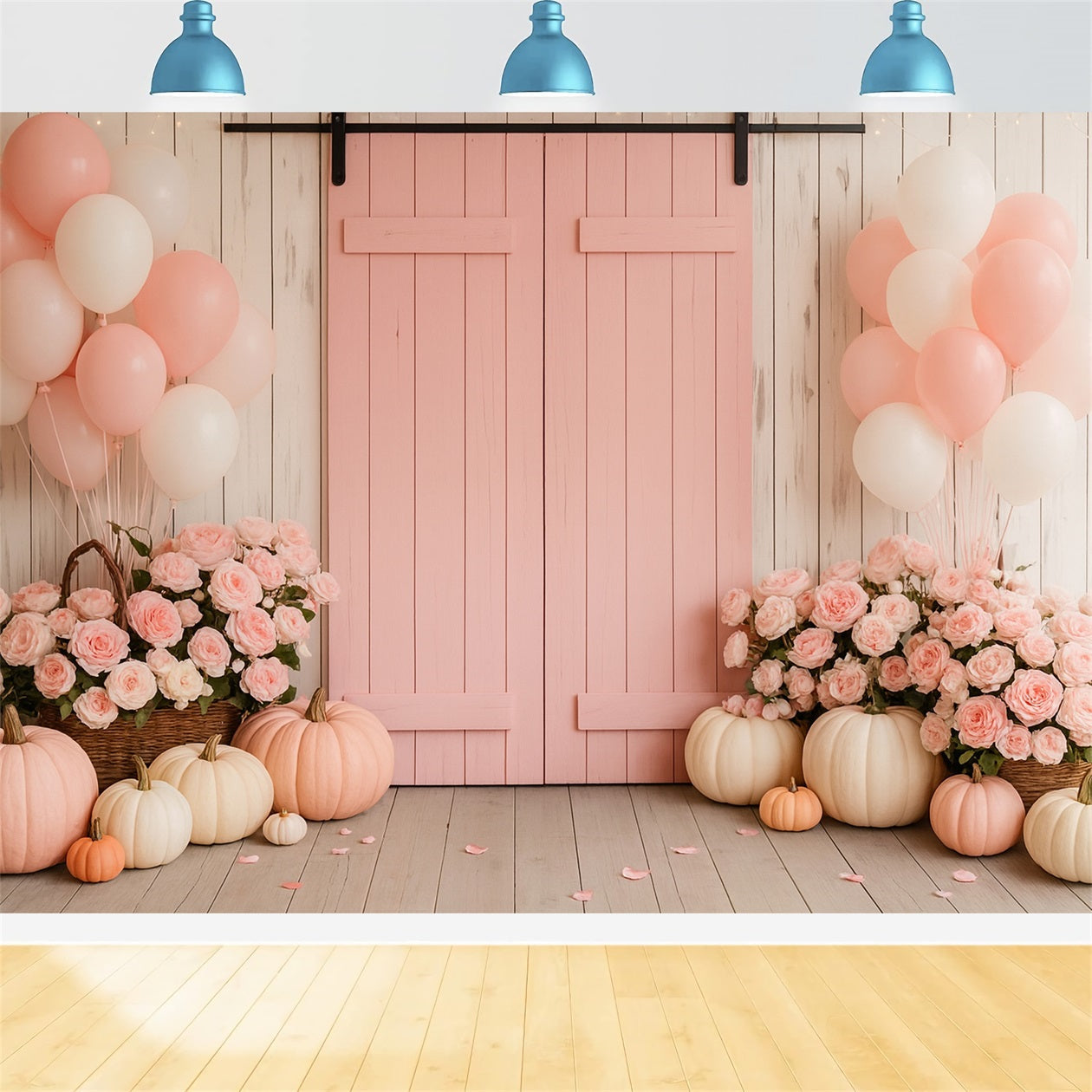 Farm Backdrop Pink Barn Floral Delight Thanksgiving Photo Backdrops UK LXX510-46