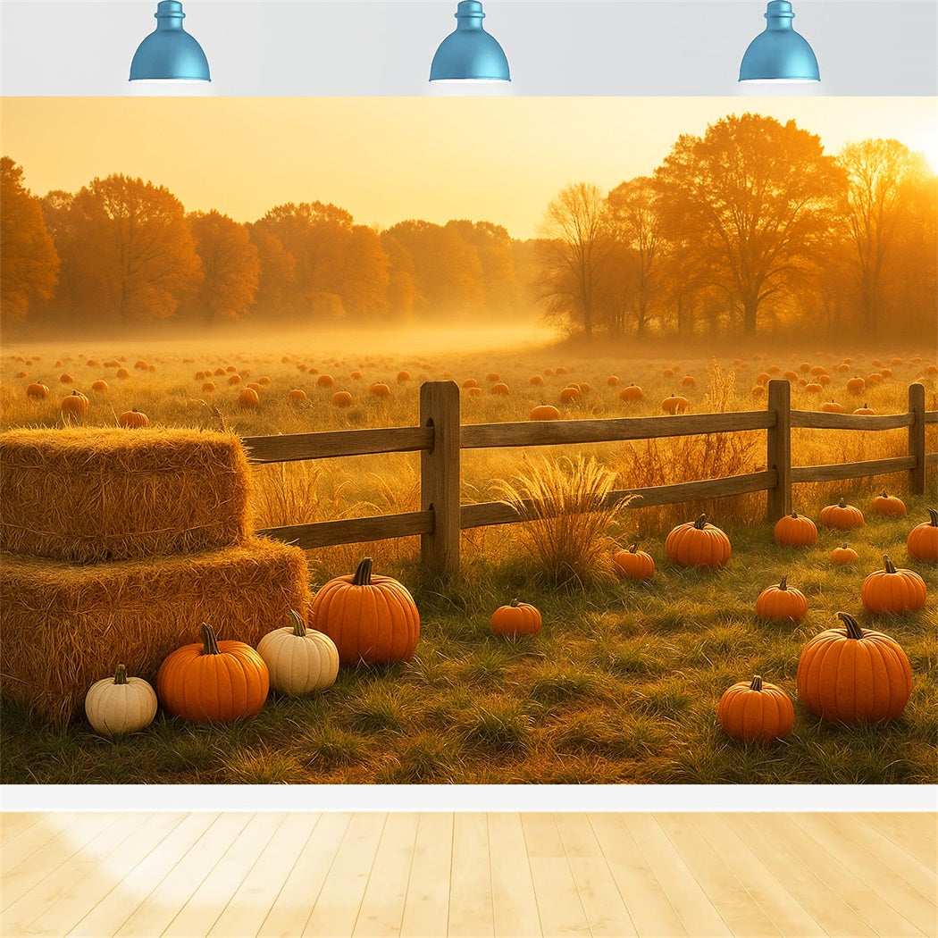 Pumpkin Patch Backdrop Golden Meadow Pumpkin Field Thanksgiving Backdrop UK LXX510-48