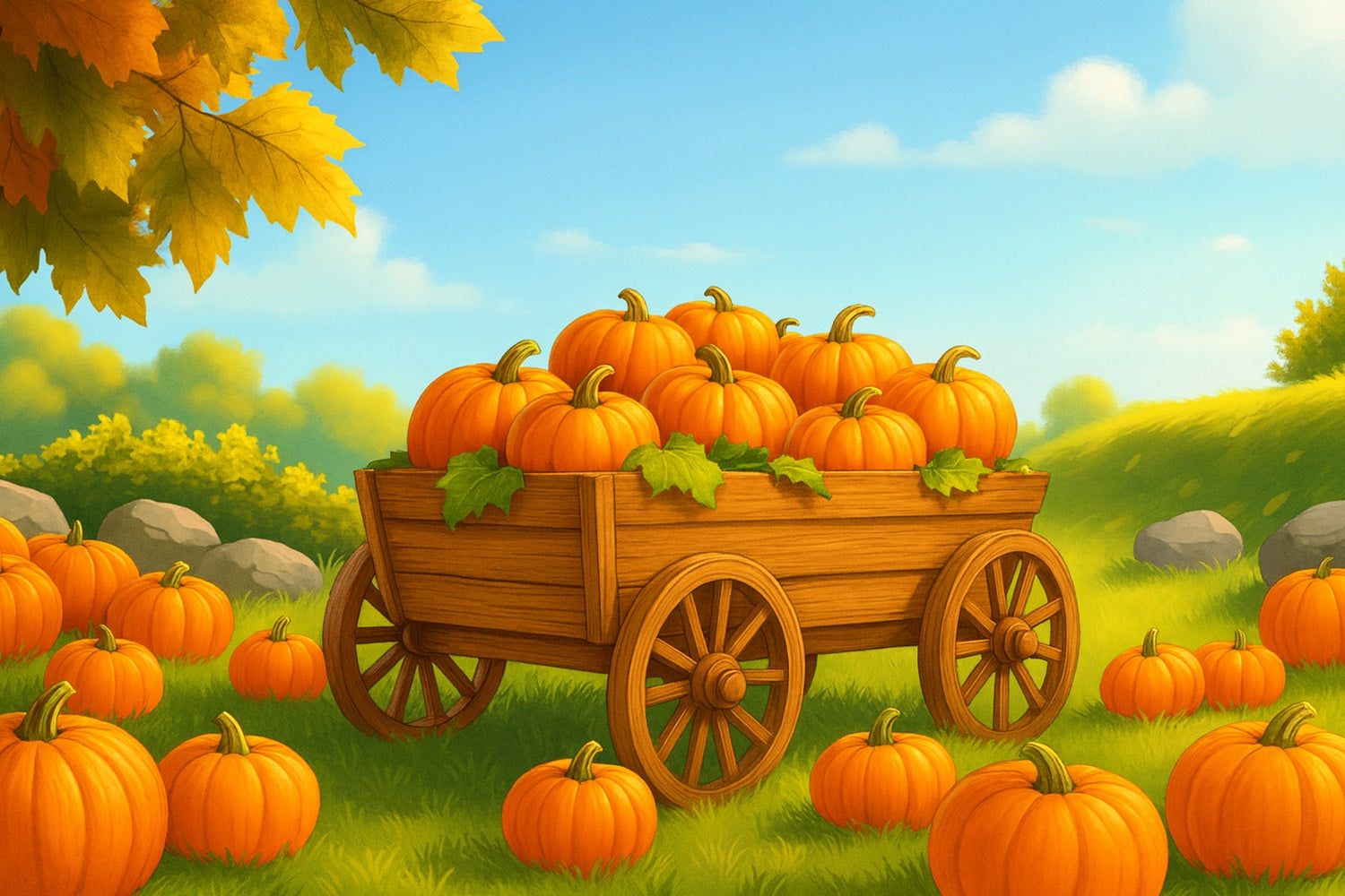Farm Backdrop Pumpkin Wagon Sunny Field Thanksgiving Backdrop Ideas UK LXX510-51