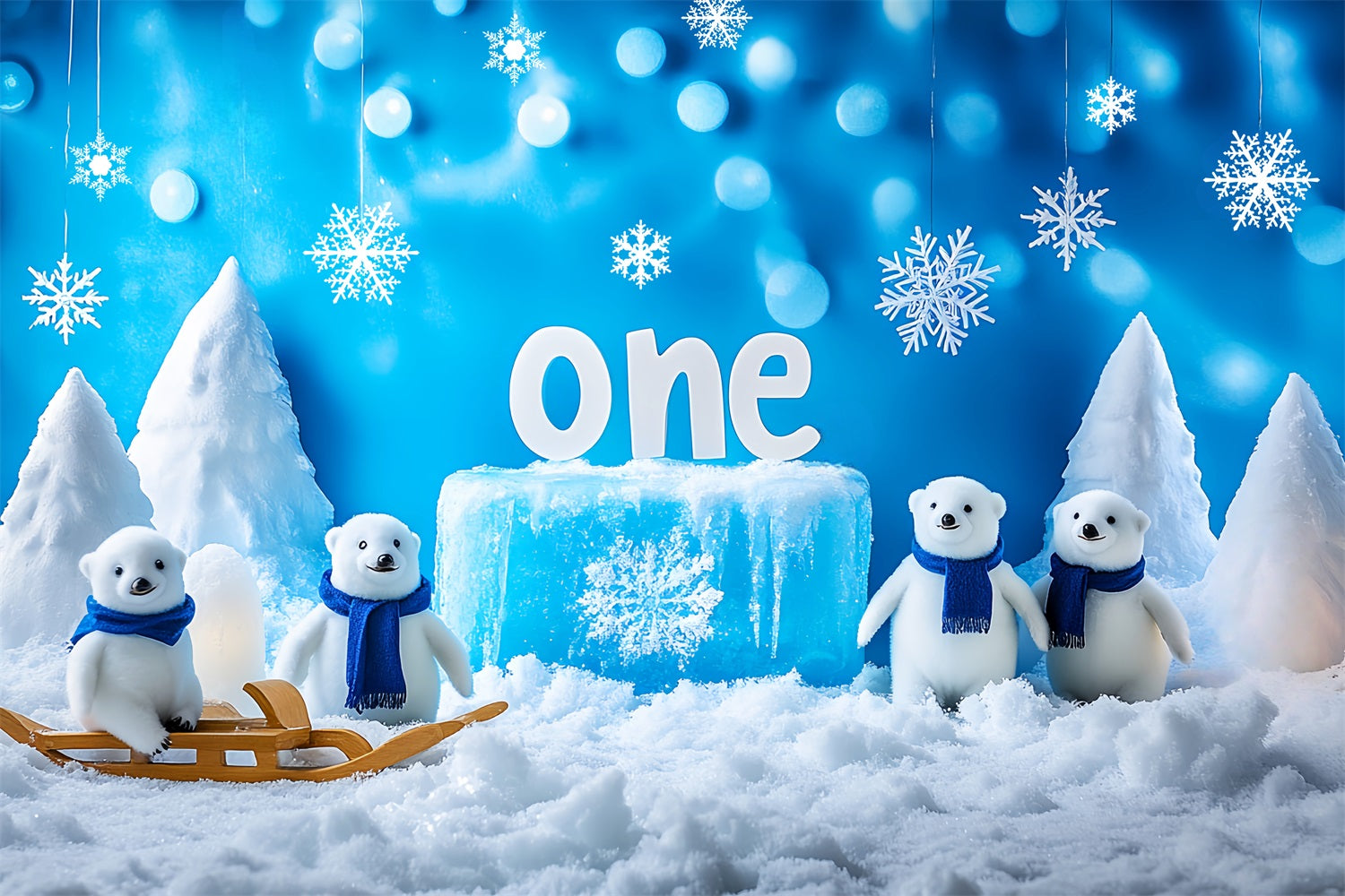 Snowflake Backdrop Polar Bears Snowy Wonderland Winter Backdrop UK LXX510-52