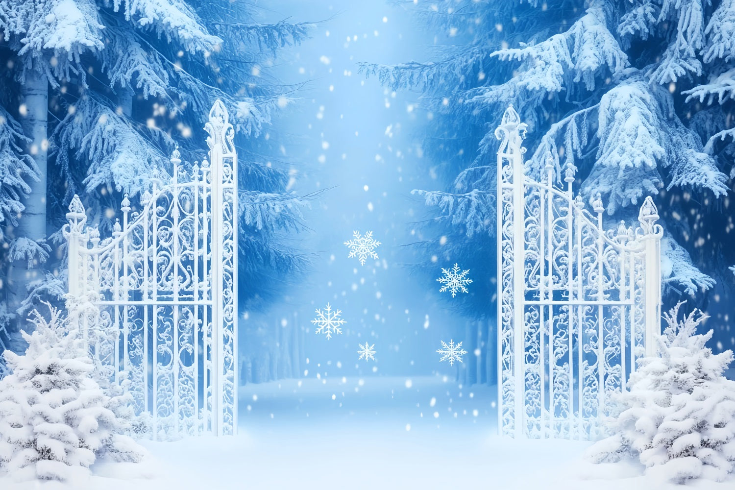 Snowflakes Backdrop Enchanted Snowy Forest Gate Winter Photo Backdrops UK LXX510-54