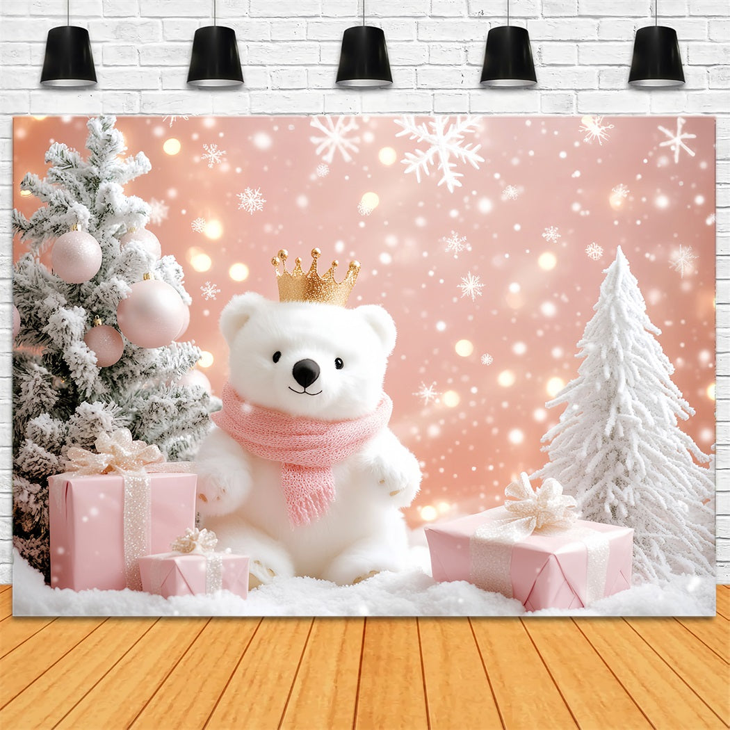 Snowflake Backdrop Pink Polar Bear Wonderland Winter Photography Backdrops UK LXX510-56