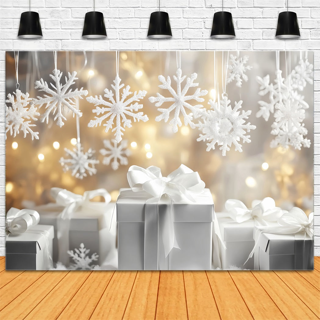 Snowflakes Backdrop White Gift Boxes Sparkle Winter Photography Backdrops UK LXX510-61