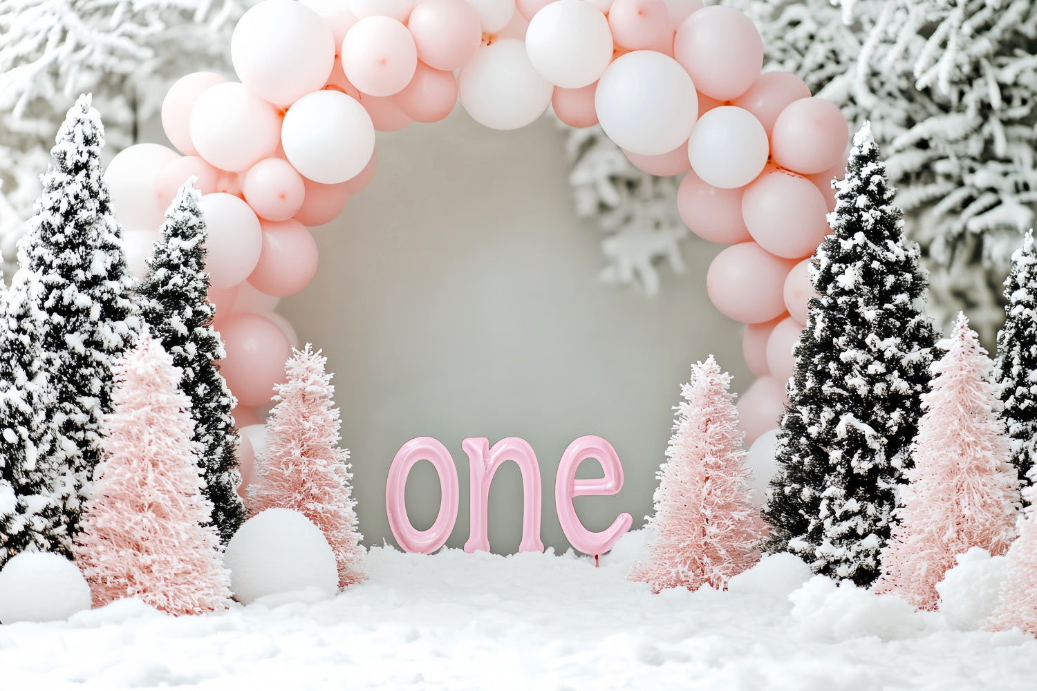 Winter Snow Backdrop Pink Balloon Birthday Wonderland Winter Backdrops UK LXX510-63