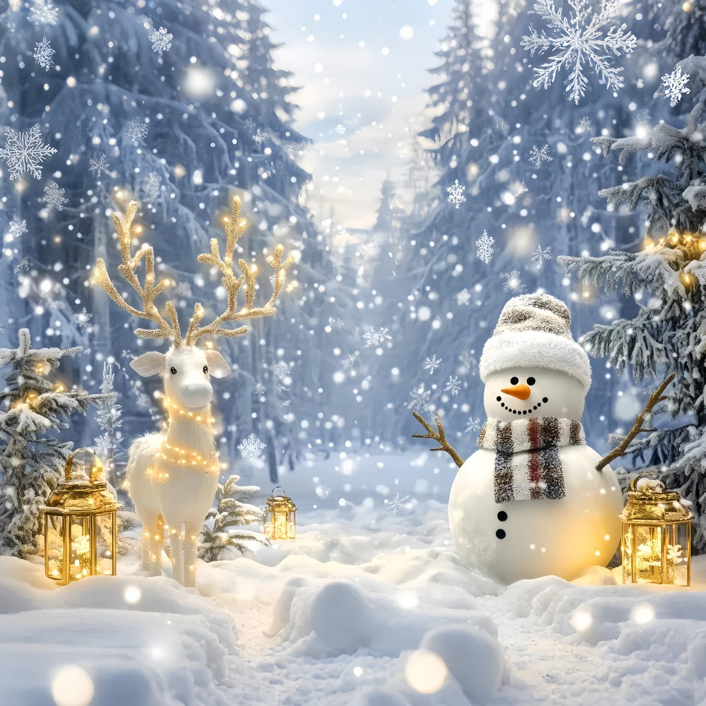 Wonderland Backdrop Snowman Reindeer Forest Glow Winter Photo Backdrops UK LXX510-65