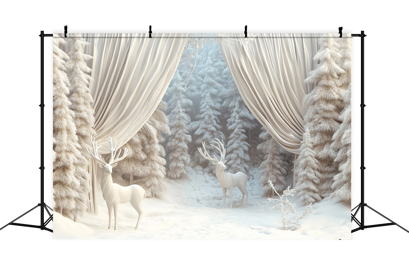 Winter Forest Backdrop White Reindeer Frosted Forest Winter Backdrop UK LXX510-67