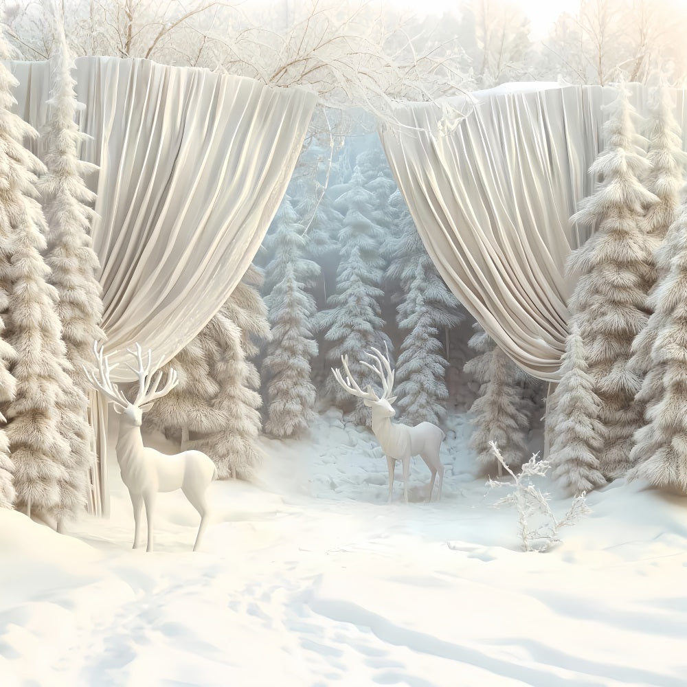 Winter Forest Backdrop White Reindeer Frosted Forest Winter Backdrop UK LXX510-67