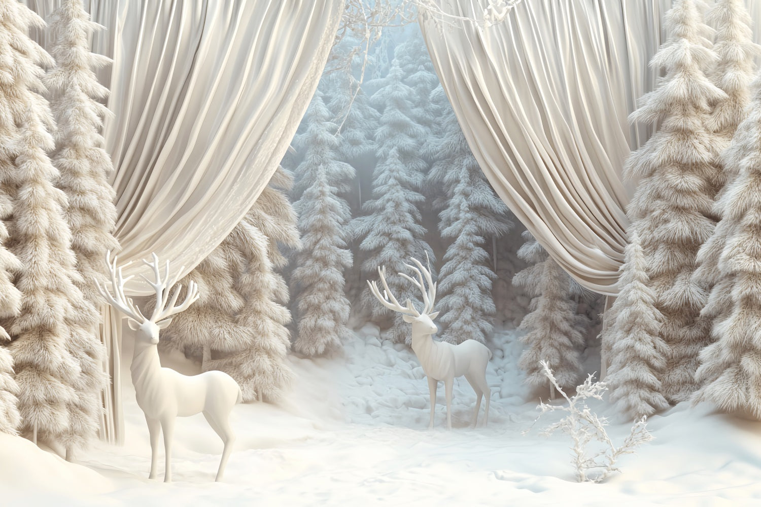 Winter Forest Backdrop White Reindeer Frosted Forest Winter Backdrop UK LXX510-67