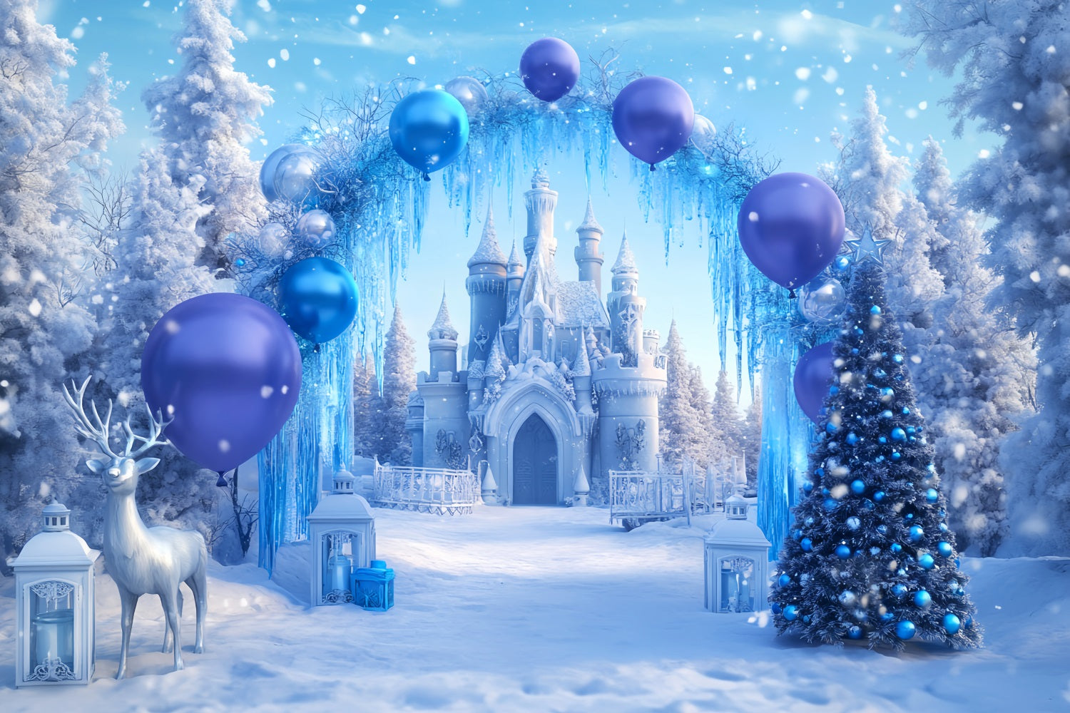 Winter Wonderland Backdrop Blue Castle Balloon Wonderland Winter Backdrops UK LXX510-69