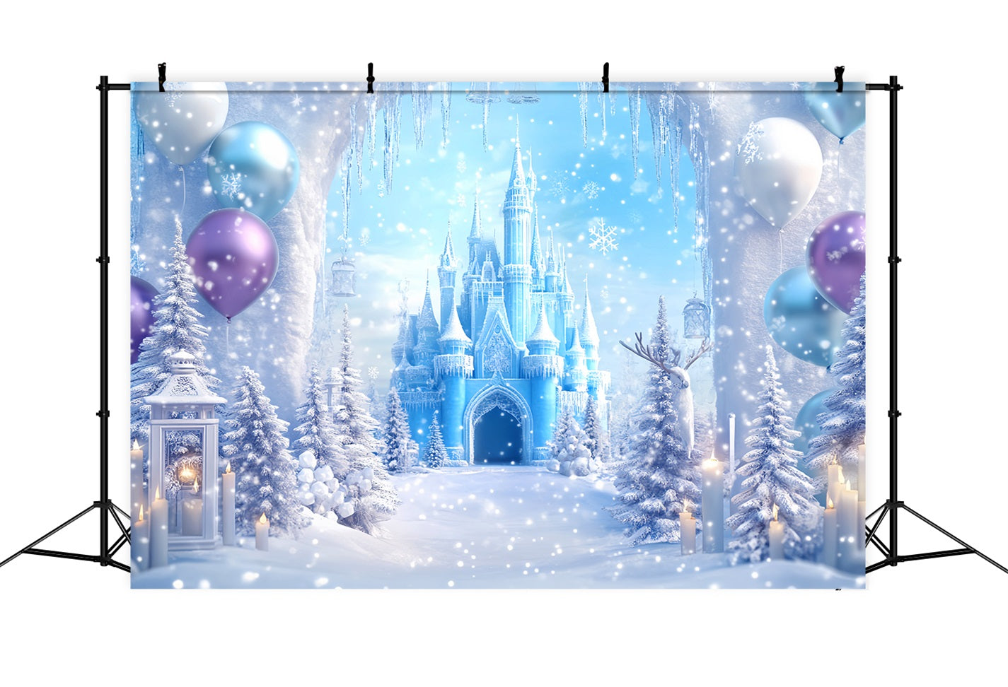 Winter Wonderland Backdrop Frozen Palace Candle Glow Winter Photo Backdrops UK LXX510-70