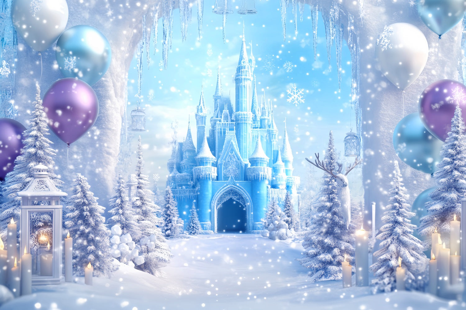 Winter Wonderland Backdrop Frozen Palace Candle Glow Winter Photo Backdrops UK LXX510-70