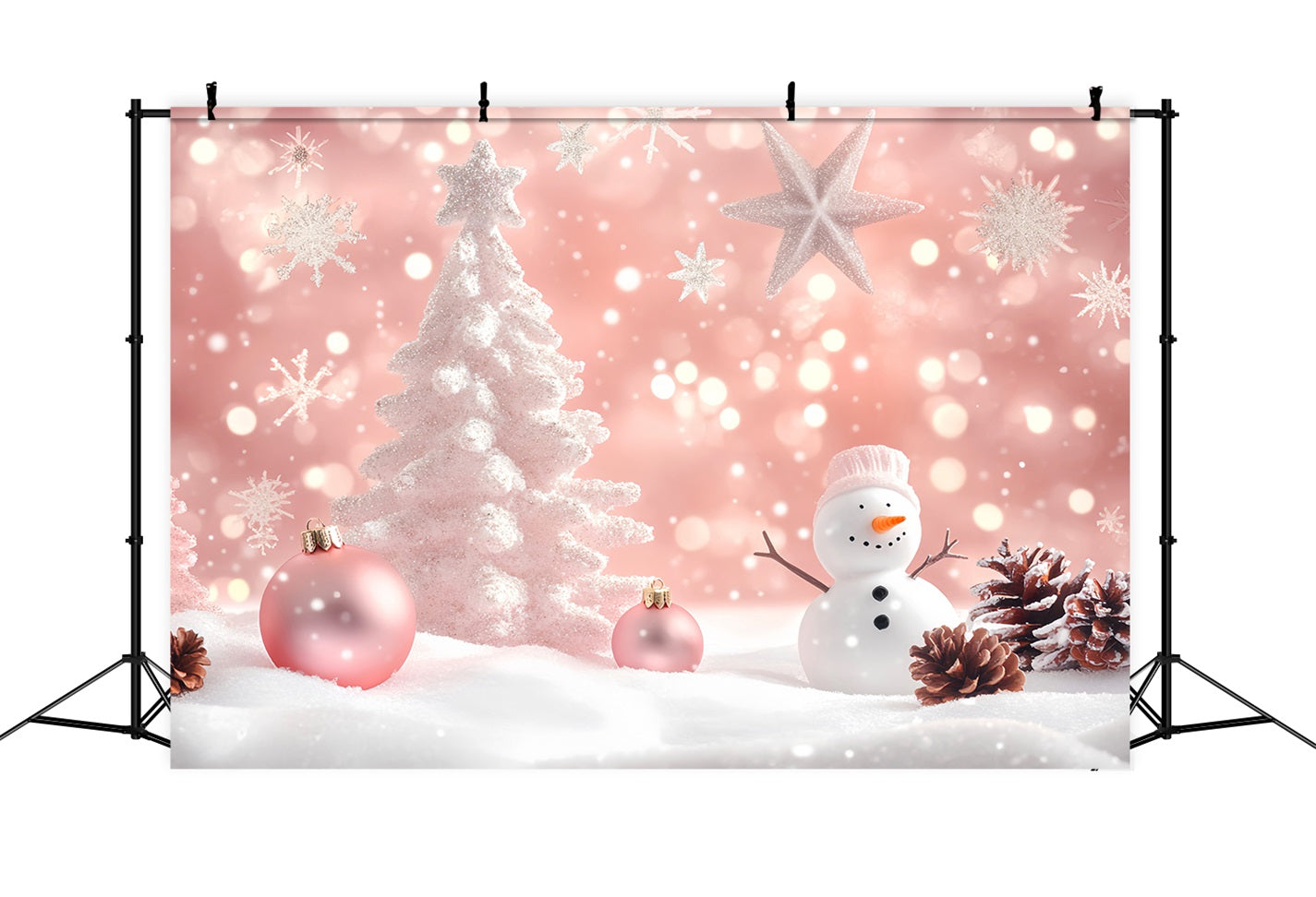 Winter Photo Backdrop Pink Snowman Holiday Charm Snowflake Backdrop UK LXX510-71