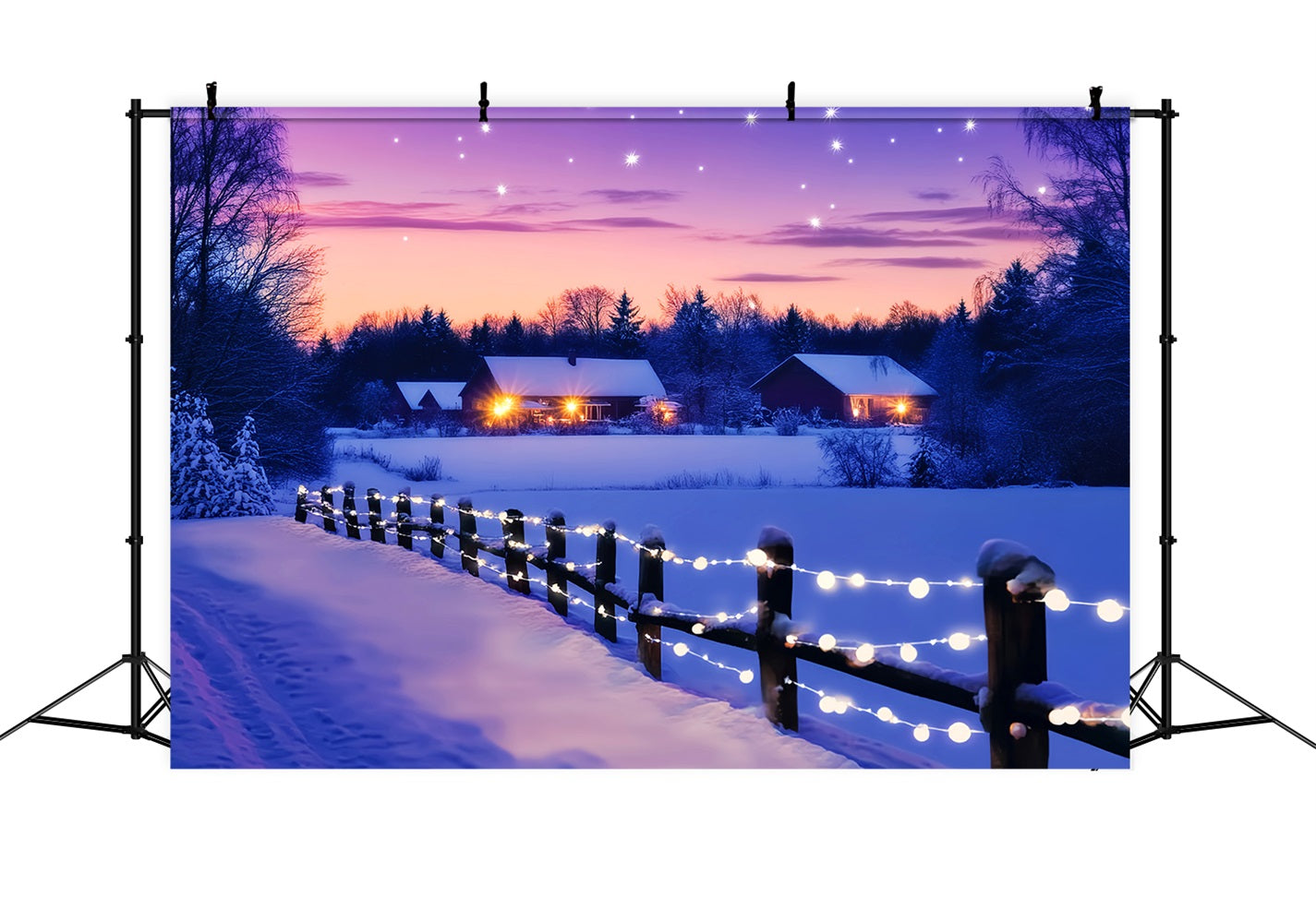Winter Wonderland Backdrop Twilight Cottage Star Glow Winter Backdrops UK LXX510-88