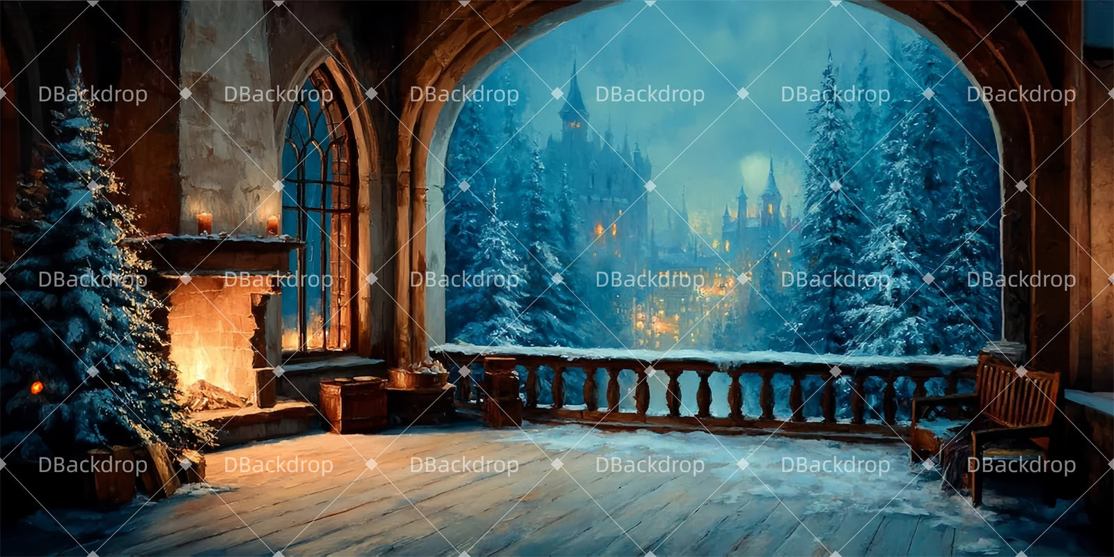 Theater Backdrop Snowy Balcony Night Dance Recital Backdrops UK LXX510-T41