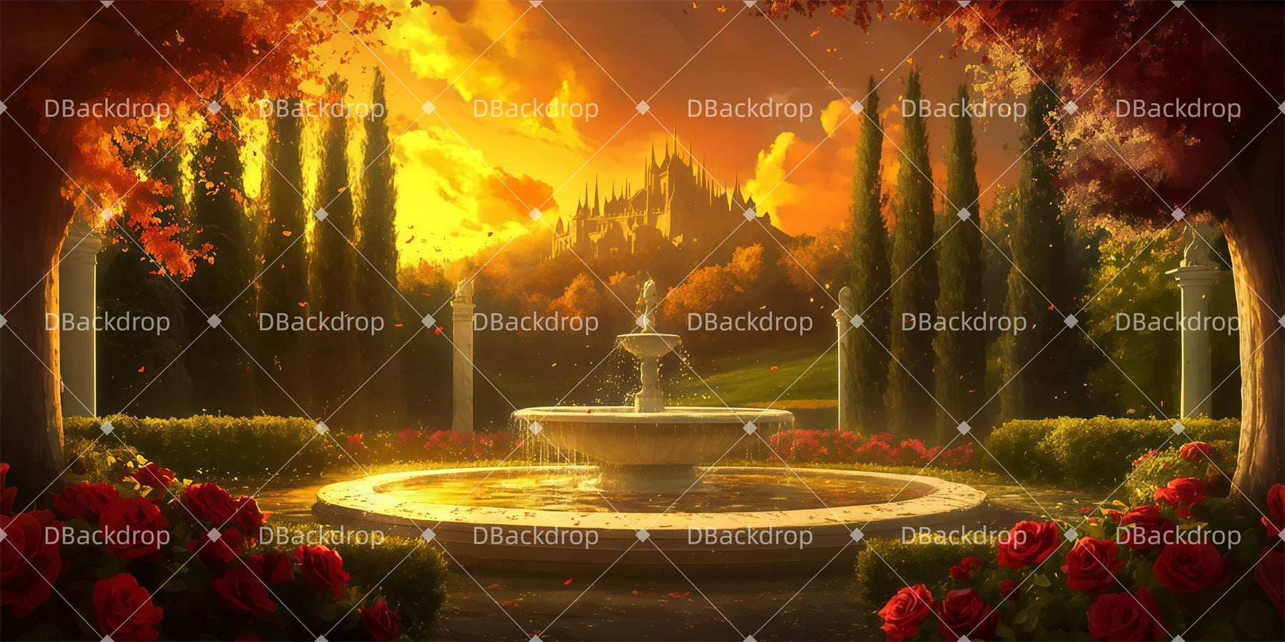 Scenic Backdrops Golden Castle Garden Theater Stage Backdrop UK LXX511-T117