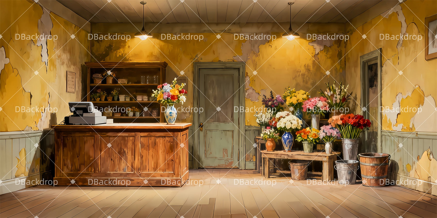 Performance Backdrops Vintage Flower Shop School Play Backdrops UK LXX511-T3