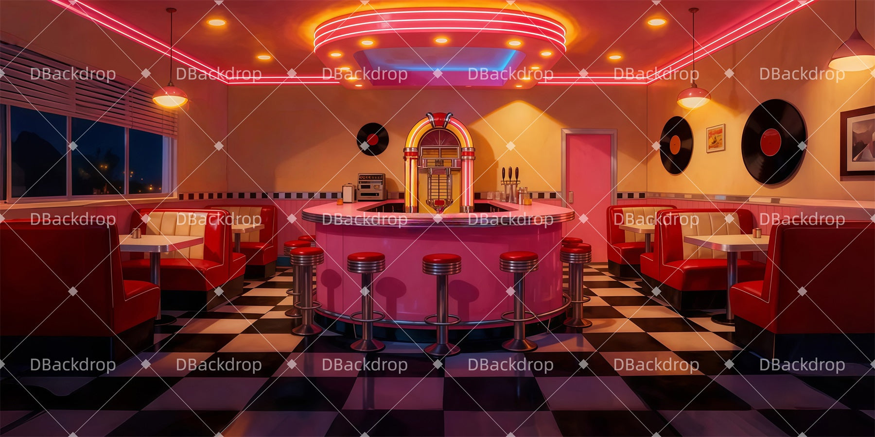 Stage Backdrop Classic Jukebox Bar Movie Theater Backdrop UK LXX511-T31