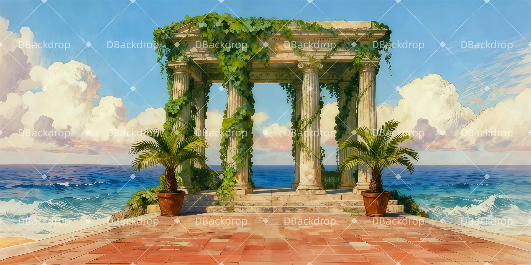 Theater Stage Backdrop Ocean Temple Ruins Stage Scenery Backdrops UK LXX511-T59