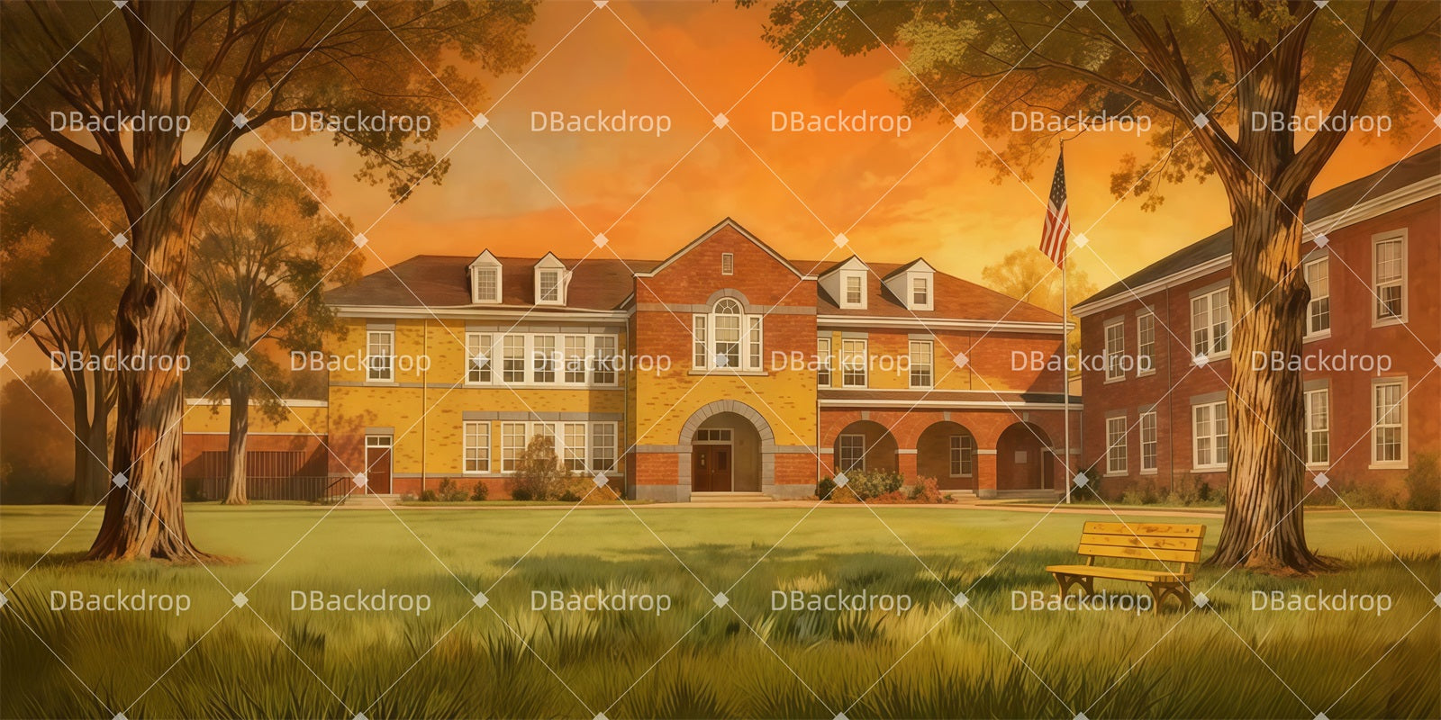 Theater Stage Backdrop Sunset Schoolyard Stage Scenery Backdrops UK LXX511-T76