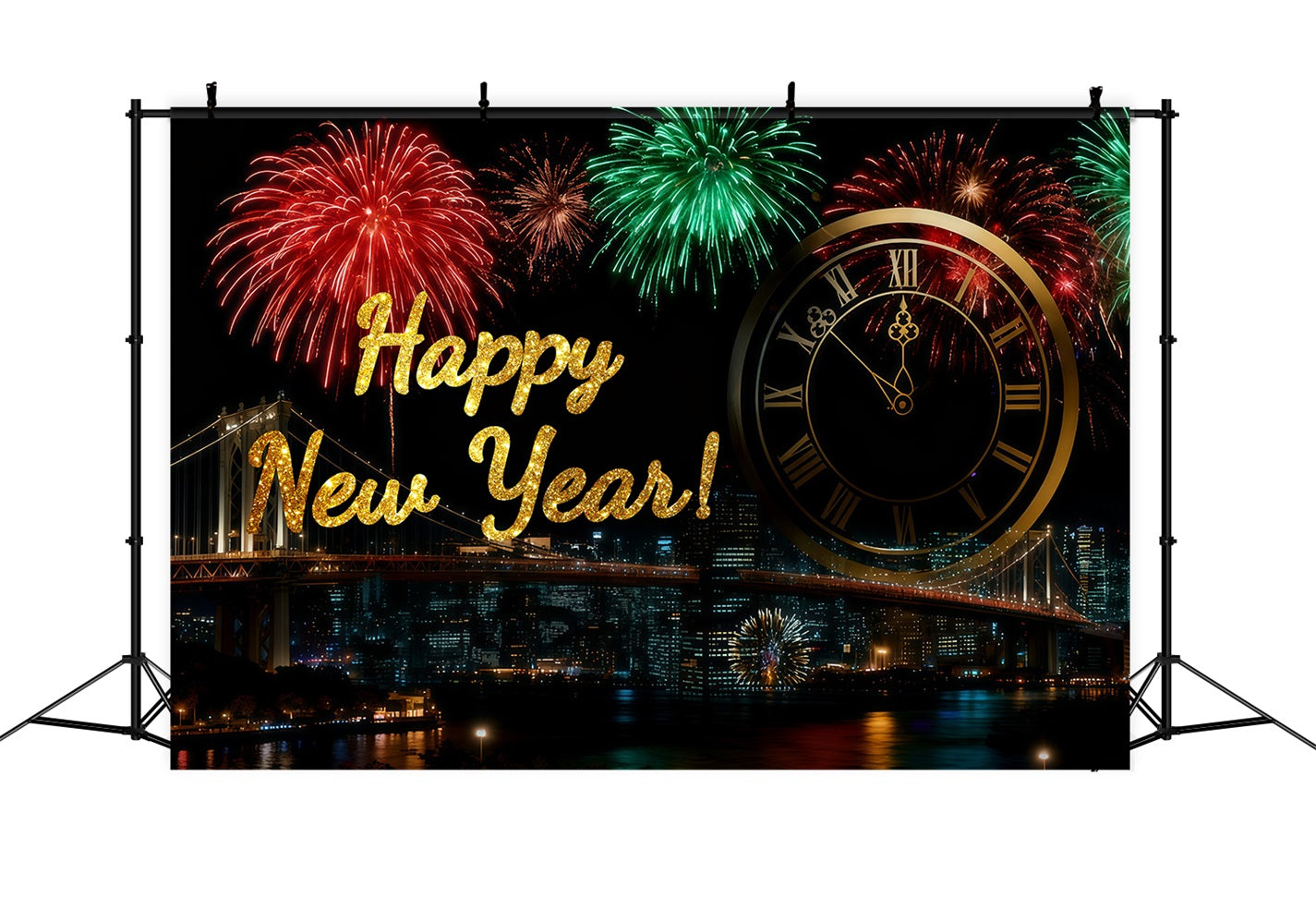 New Years Backdrop Fireworks Midnight City Countdown New Year's Eve Backdrop UK LXX512-1
