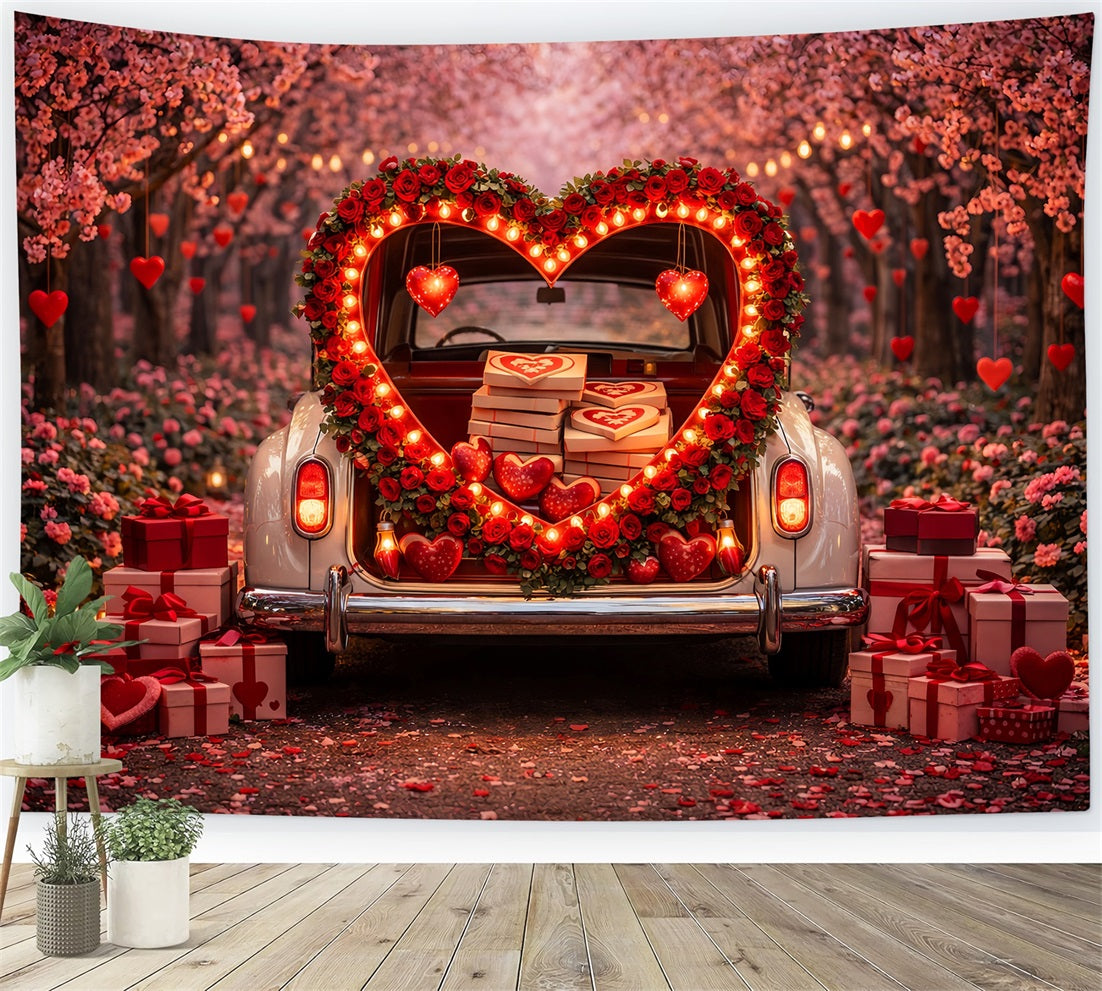 Gift Box Valentine Backdrop Heart Trunk Blossom Red Rose Heart Backdrop UK LXX512-100