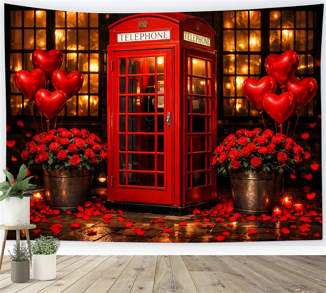Heart Balloon Backdrop Red Telephone Booth Red Roses Backdrop UK LXX512-101