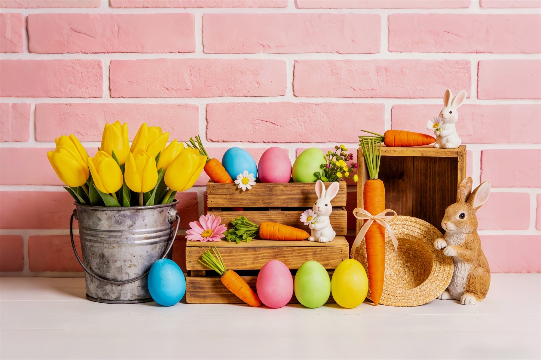 Peter Rabbit Backdrop Tulip Bucket Carrot Bunny Easter Egg Backdrop UK LXX512-111