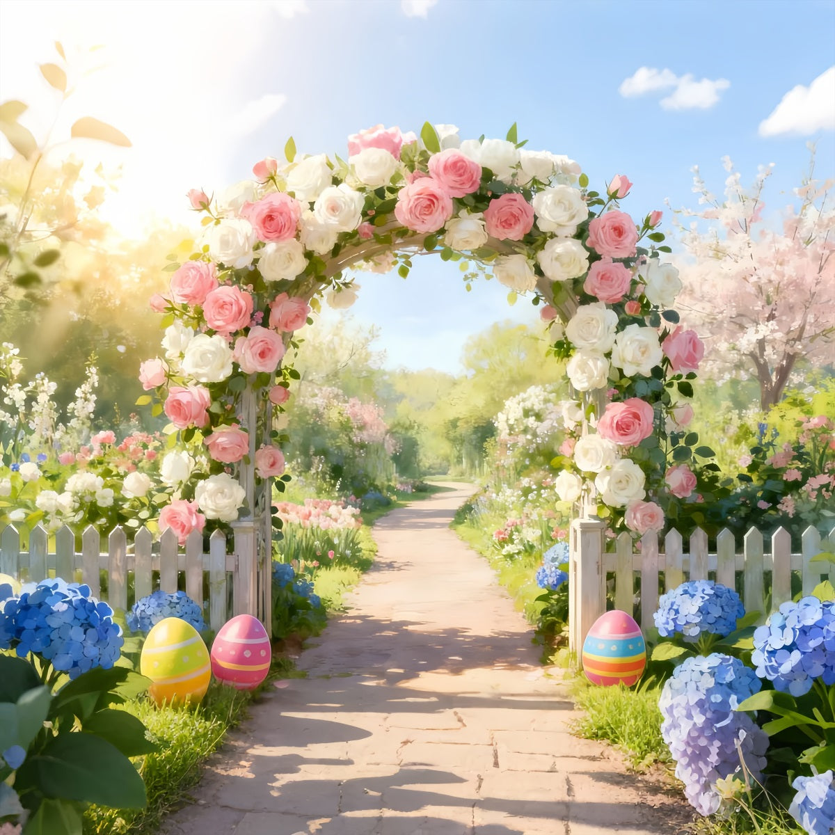 Easter Backdrop Ideas Rose Garden Archway Path Easter Flower Backdrop UK LXX512-116