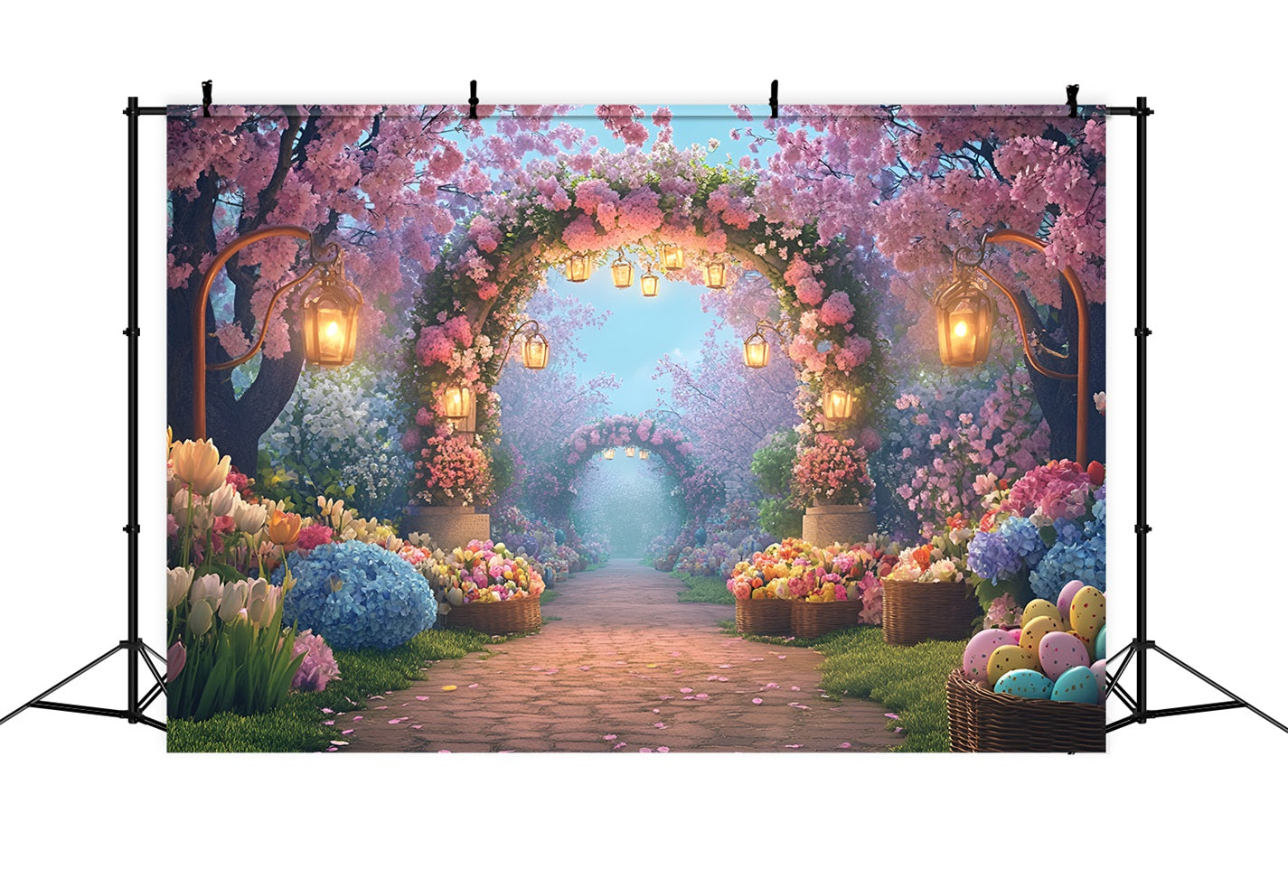 Easter Egg Backdrop Enchanted Blossom Lantern Pathway Tulip Backdrop UK LXX512-120