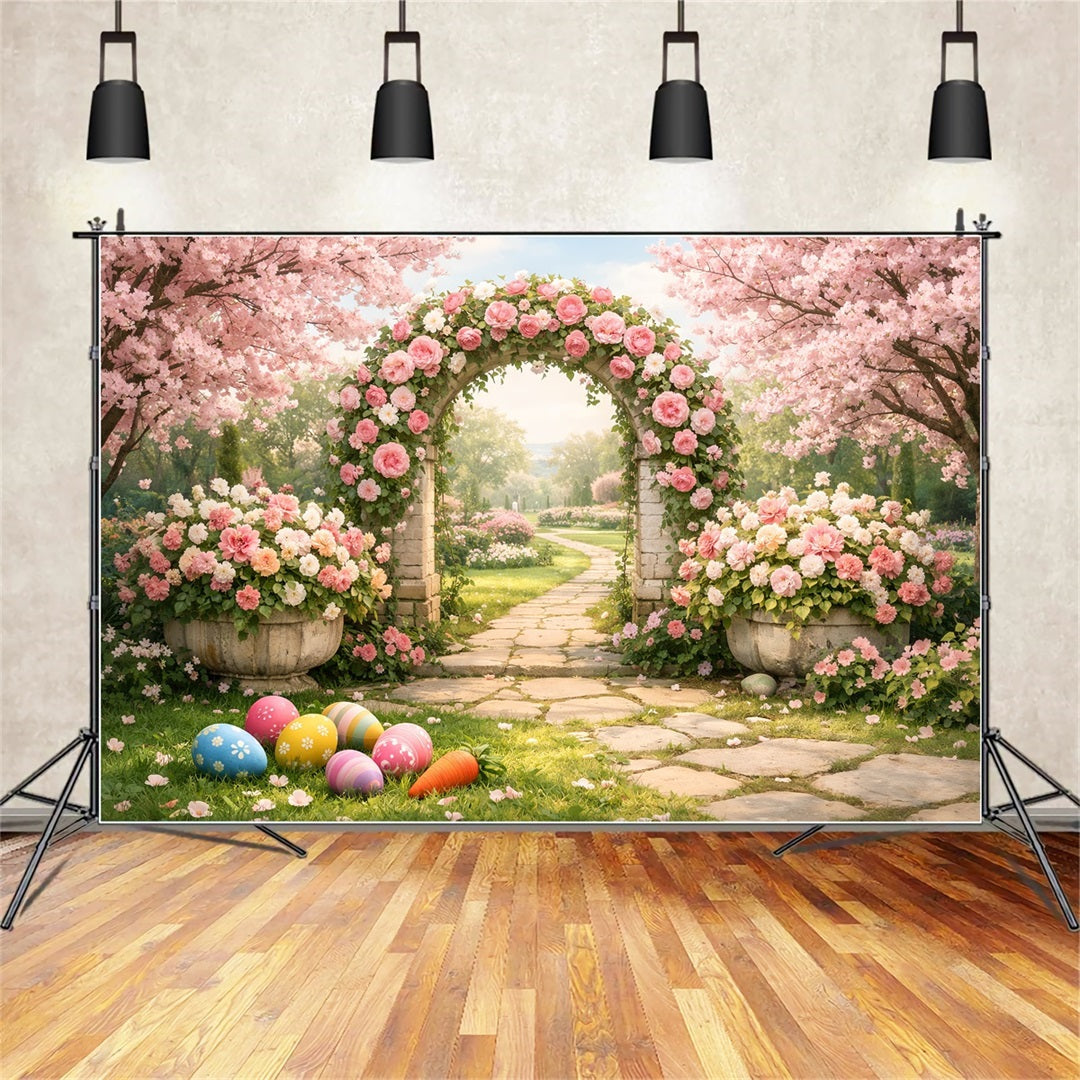 Easter Egg Hunt Backdrop Blossom Rose Garden Archway Easter Backdrop UK LXX512-122